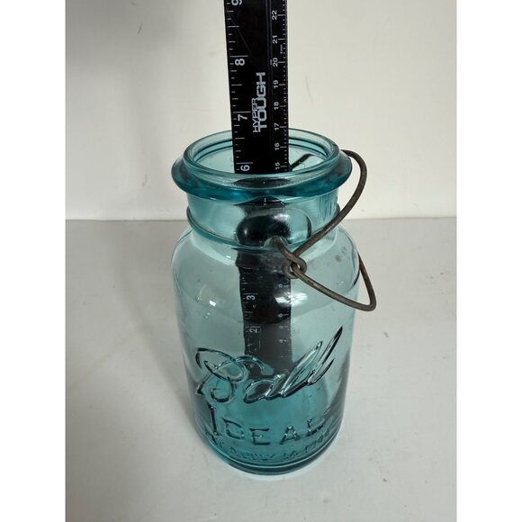 Ball Ideal Aqua Blue Mason Jar Canning Glass Lid Wire Closure VTG Quart Number 1 - Picture 15 of 16